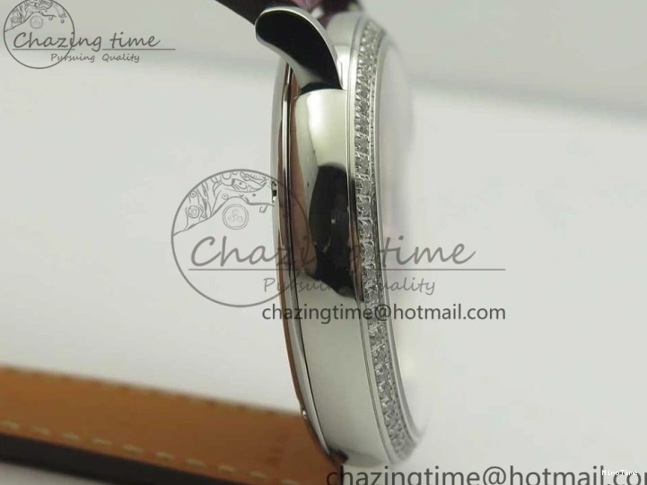 MIROTIME 0113 Portofino IW458101 Diamond Bezel SS MK 1:1 Best Edition Silver Dial On Purple Leather Strap MIYOTA Tailored 7166